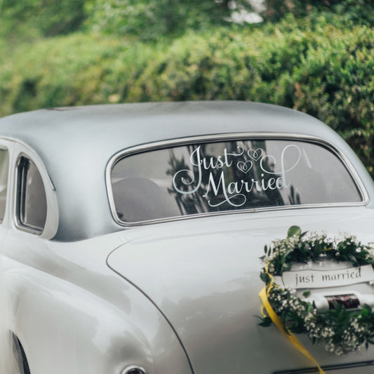 Just Married Car Decal | 24" W x 12" H | Silver