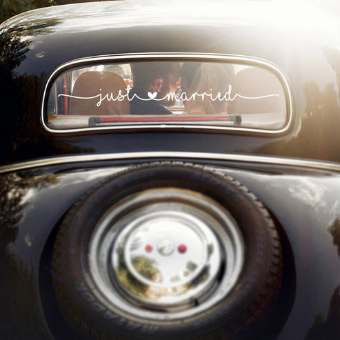 Just Married Whimsical Script Wedding Car Decal – Vinyl Written