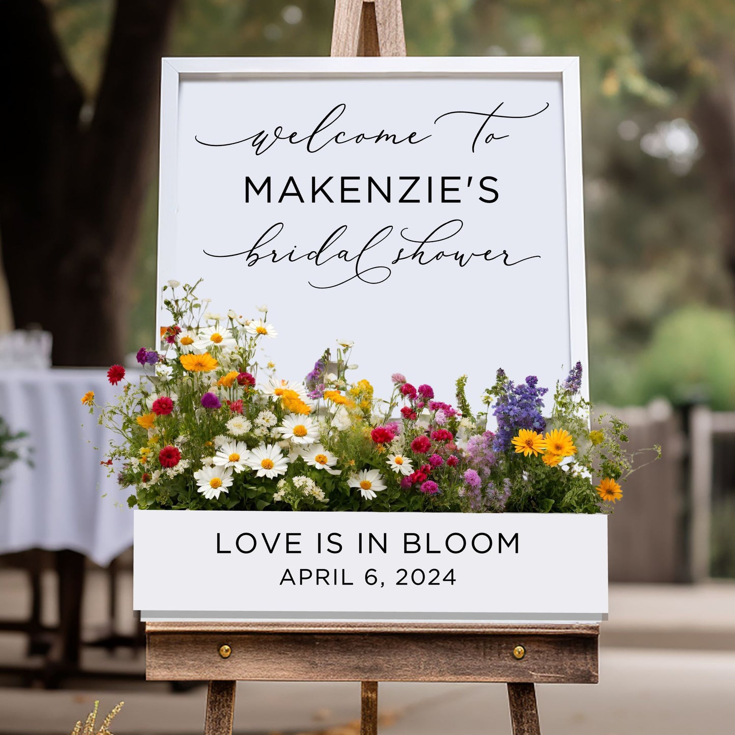 Custom Vinyl Decal for Bridal Shower Flower Box Sign - Personalized Love Is in Bloom Theme