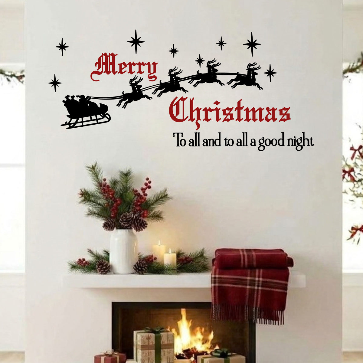 Merry Christmas to All Wall Decal – Vintage Santa & Reindeer