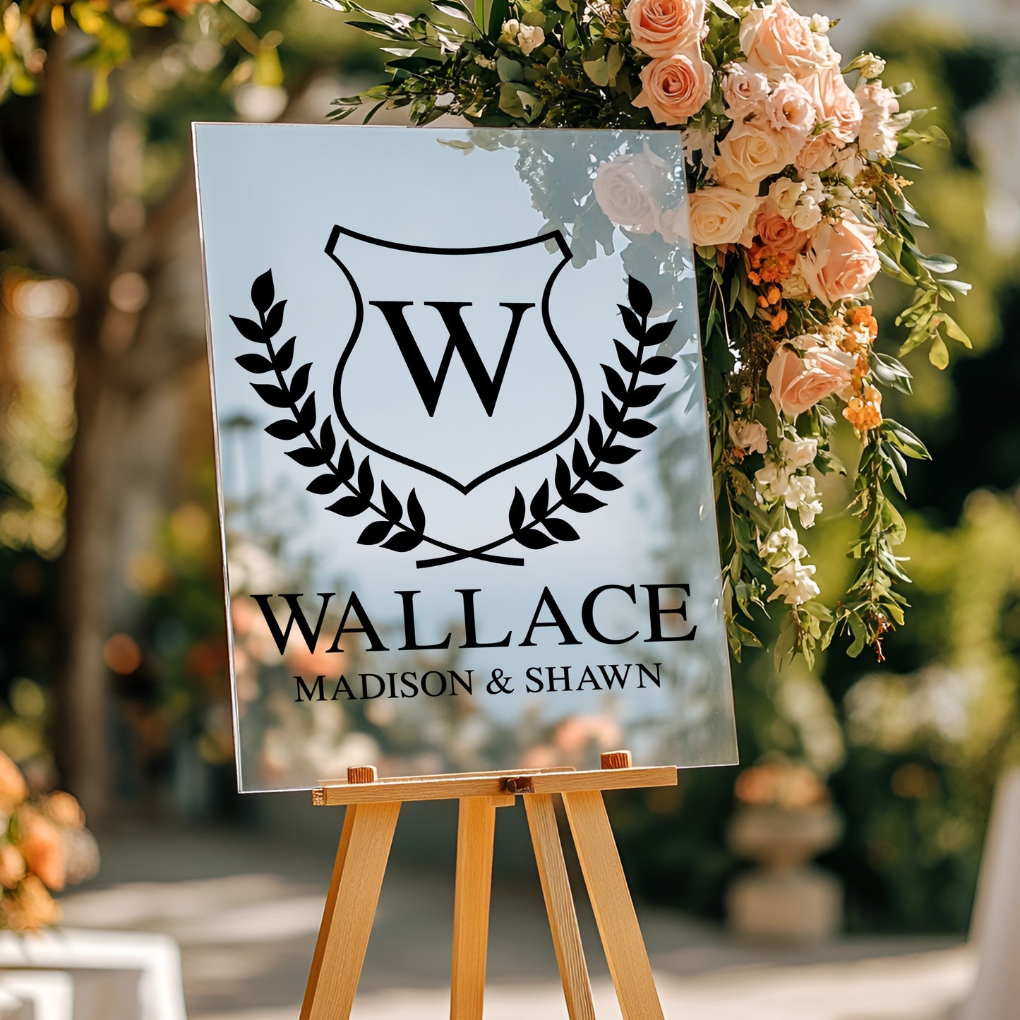 Wedding Monogram Decal, Custom Vinyl Wedding Decal, Last Name Decal with Laurel Wreath Crest