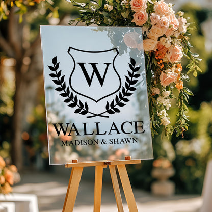 Wedding Monogram Decal, Custom Vinyl Wedding Decal, Last Name Decal with Laurel Wreath Crest