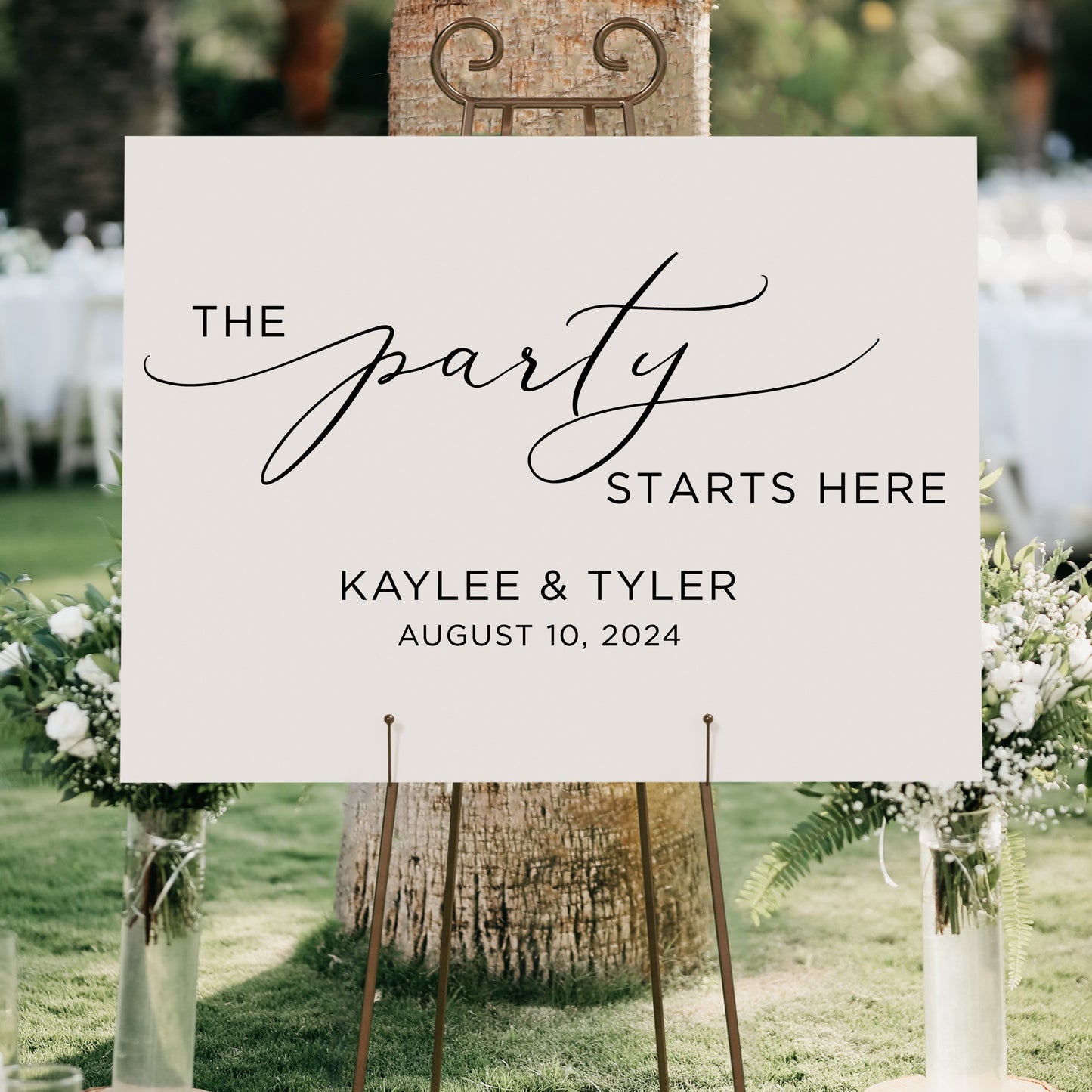 The Party Starts Here Modern Wedding Sign Decal - Elegant Party Decor