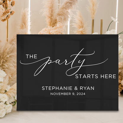 The Party Starts Here Modern Wedding Sign Decal - Elegant Party Decor