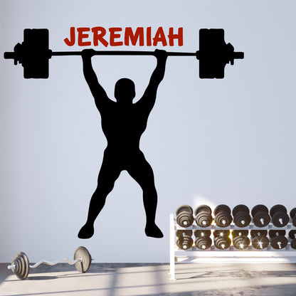 Personalized Weightlifter Vinyl Wall Decal - Custom Name Gym Decor for Athletes