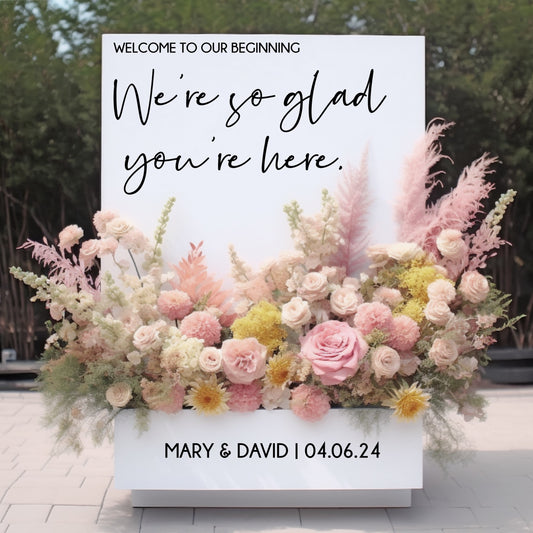 Welcome to our Beginning Flower Box Sign Decal for Wedding Reception
