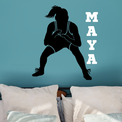 Personalized Wrestler Girl Vinyl Decal with Name – Sports Wall Art for Kids Room