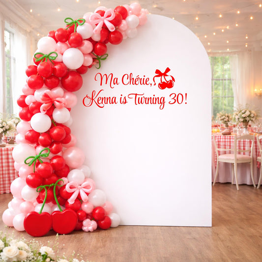 Cherry Birthday Sign Decal, Ma Cherrie Party Decor, French Theme Personalized Vinyl Lettering