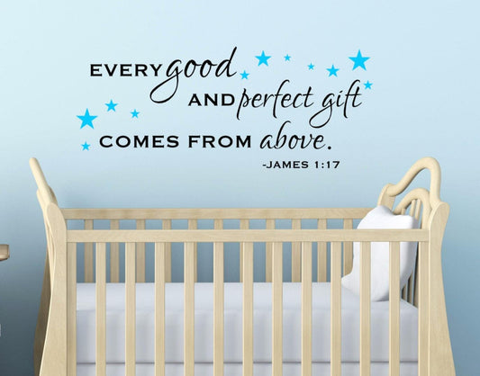 Star Nursery Decal - Custom Star Stickers With James 1:17 Quote For Baby Room