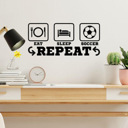 Soccer Wall Decal, Eat Sleep Soccer Repeat Vinyl Sticker for Boys or Girls Room Decor