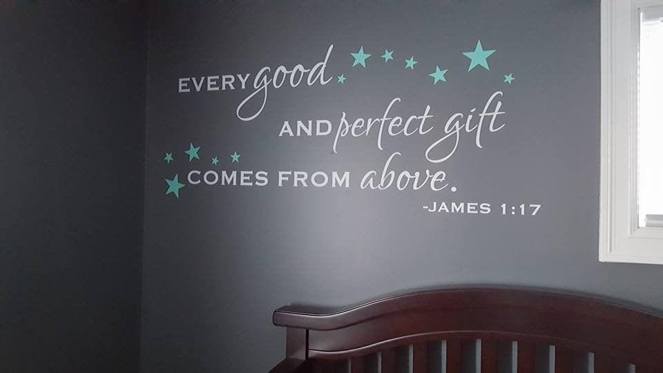 Star Nursery Decal - Custom Star Stickers With James 1:17 Quote For Baby Room