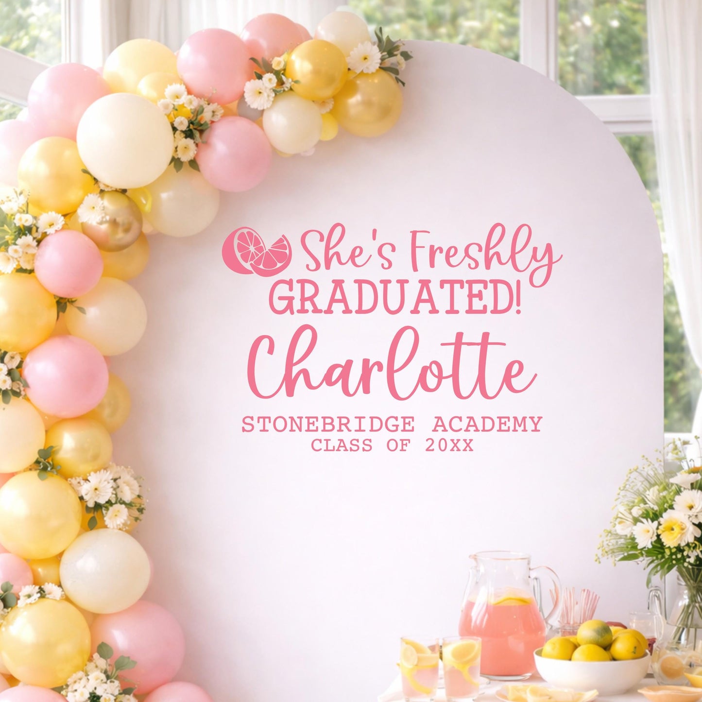 She's Freshly Graduated Party Decal, Custom Vinyl Graduation Sign