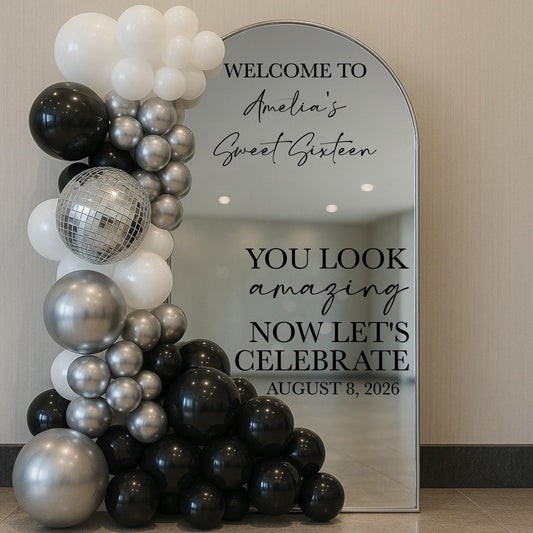 Sweet Sixteen Mirror Decal - Personalized Vinyl Lettering For Birthday Party Sign