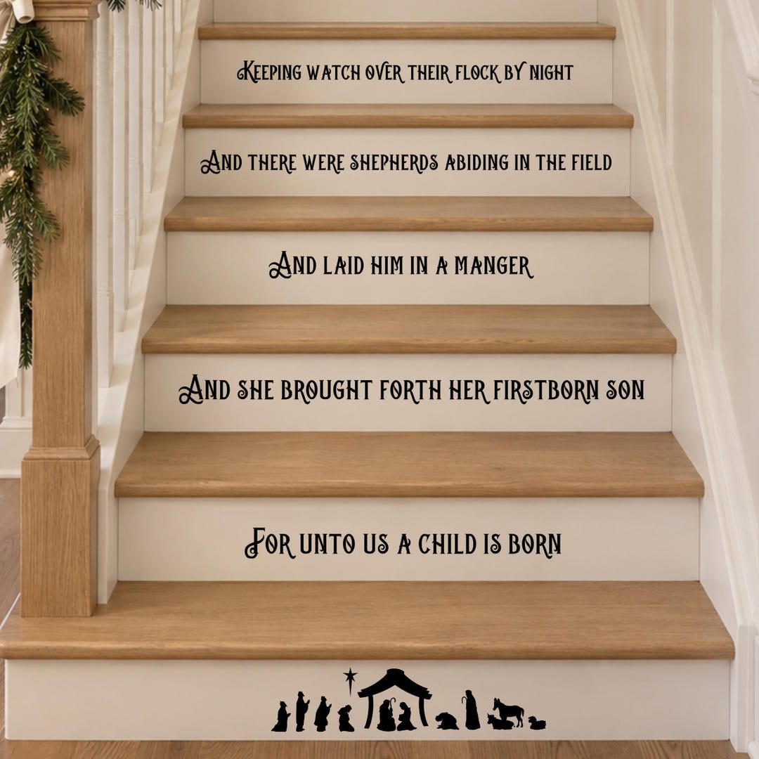 Christmas Story stair decals with nativity scene decal, 36 inch stair width set