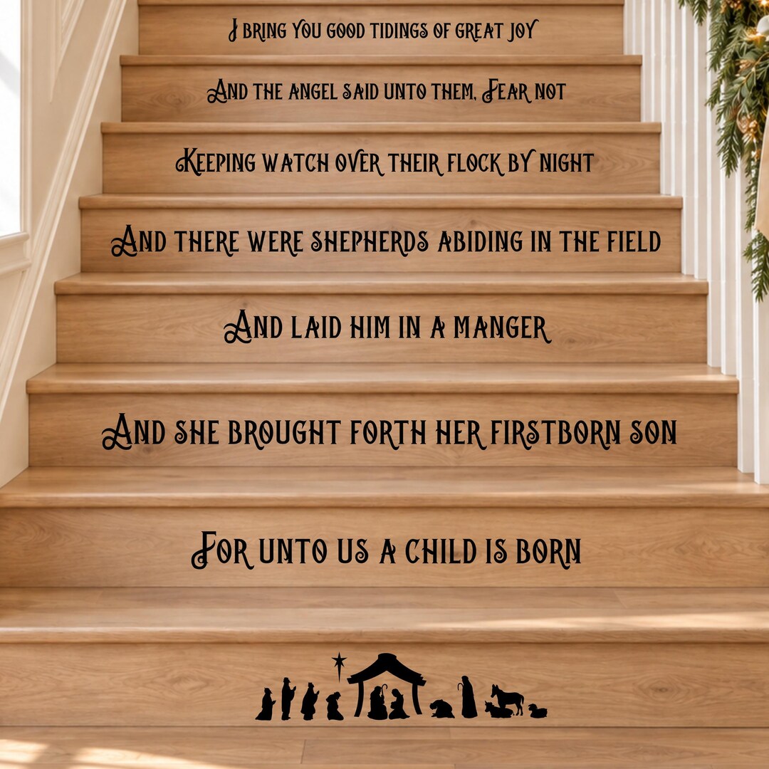 Christmas Story stair decals with nativity scene decal, 48 inch stair width set