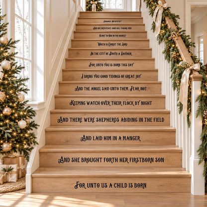 Christmas Story Bible verse stair riser lettering without nativity, 48 inch stair width set