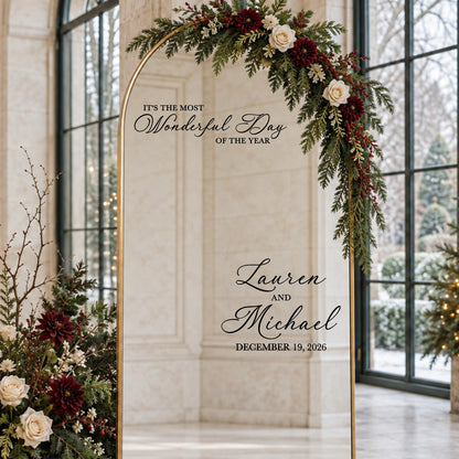 Personalized Christmas wedding mirror decal with names and date