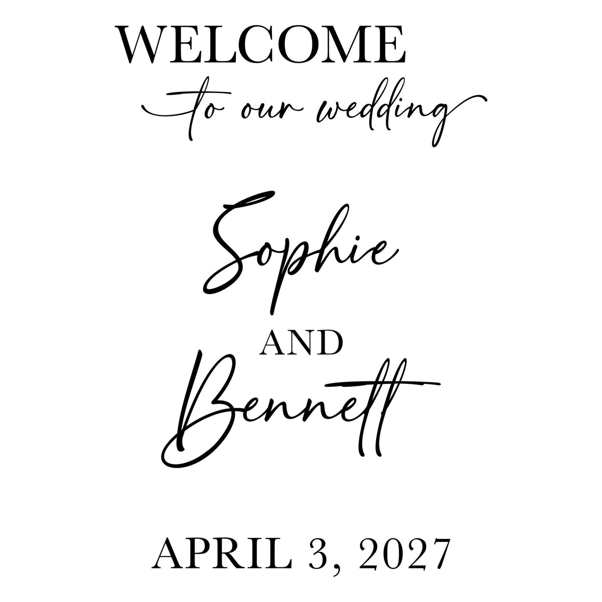 Personalized Wedding Welcome Decal for Mirror, Custom Names and Date, Elegant Vinyl Lettering