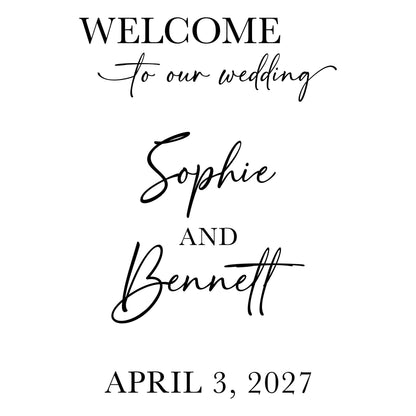 Personalized Wedding Welcome Decal for Mirror, Custom Names and Date, Elegant Vinyl Lettering