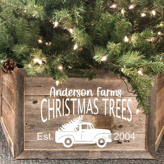 Personalized Christmas Tree Box Decoration - Farmhouse Truck Decal