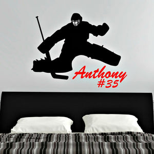 Personalized Hockey Goalie Vinyl Wall Decal with Name and Number