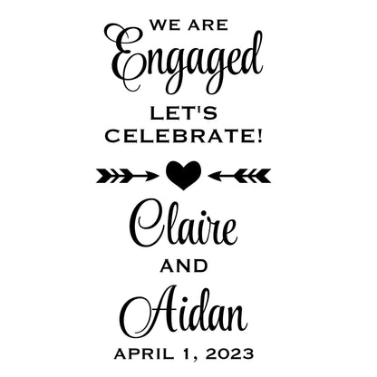 We're Engaged Let's Celebrate Party Decal - Backyard Wedding - Vertical