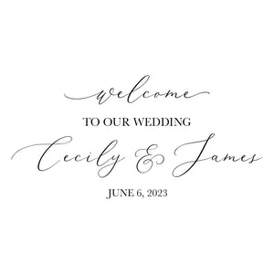 Welcome To Our Wedding Decal with Modern Calligraphy - Elegant Party Decor - Horizontal