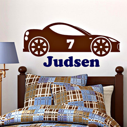 Personalized Race Car with Number Wall Decal