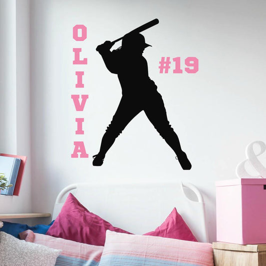 Girls Personalized Softball Player Vinyl Wall Decal