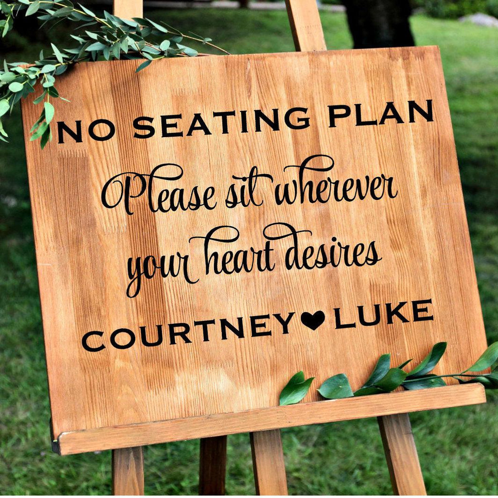 No Seating Plan Sign - Wedding Seating Chart - Decal Only