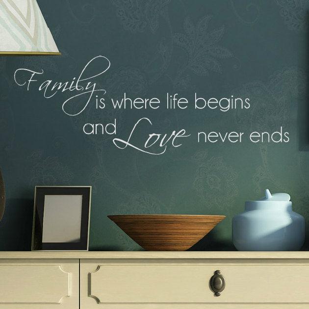 "Family is Where Life Begins and Love Never Ends" Inspirational Wall Decal