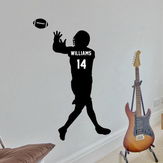Young Football Player Catching Pass Personalized Wall Art Decal