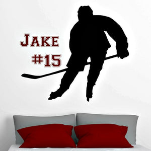 Personalized Hockey Player Vinyl Wall Decal with Name and Number