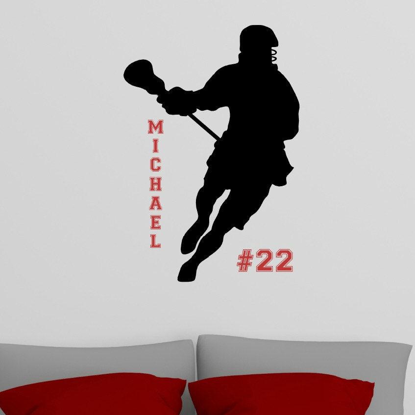 Lacrosse Player, Name, and Number Wall Art Decal