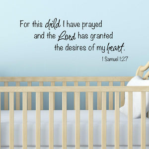 "For This Child I Have Prayed..." Biblical Nursery Wall Art Decal