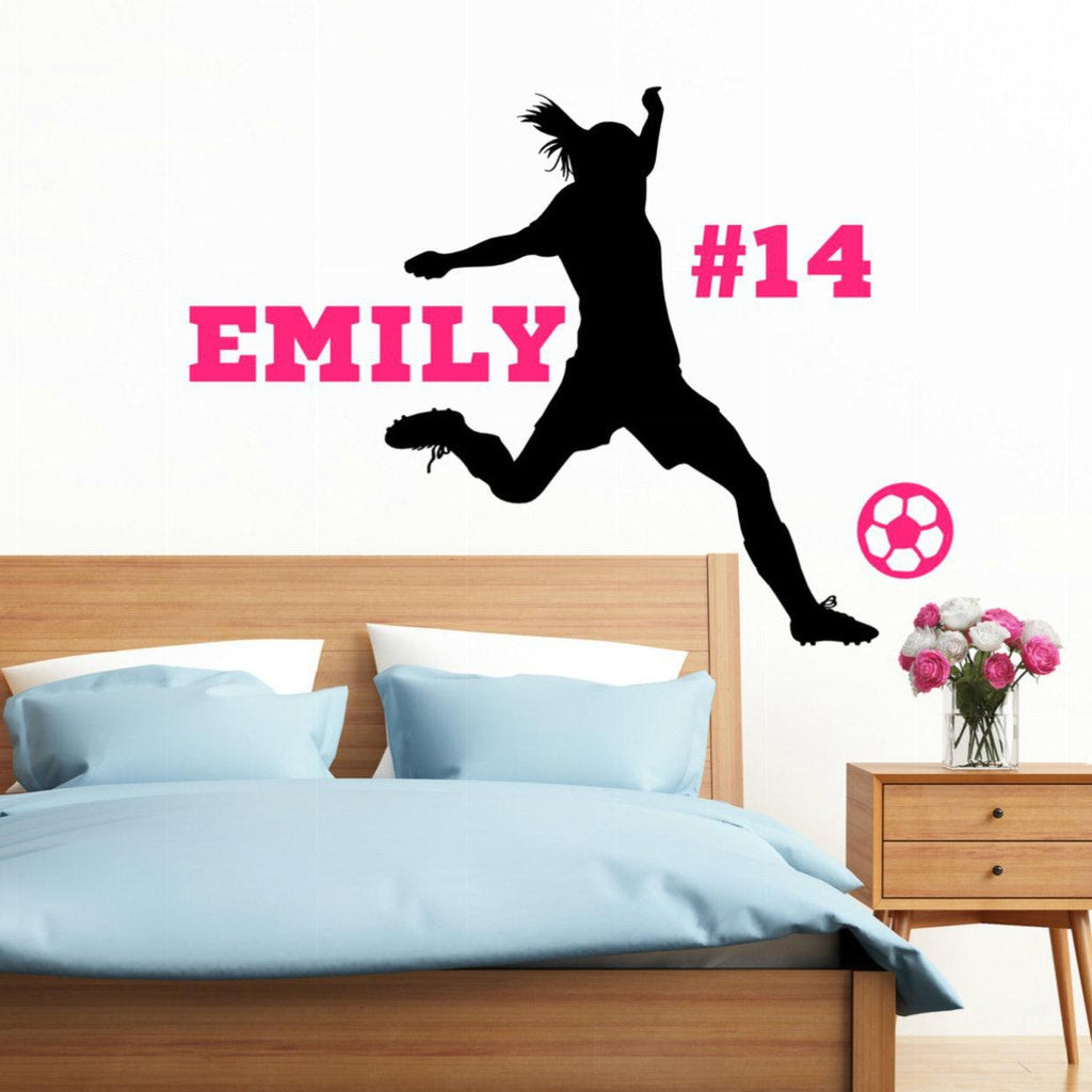 Custom Name Girls Soccer Player Wall Decal with Personalized Name and