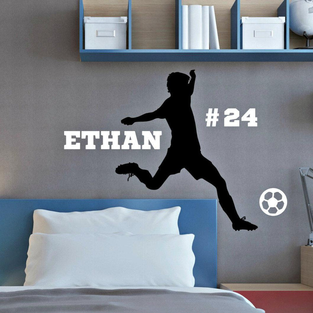 Personalized Male Soccer Player Vinyl Wall Decal with Name
