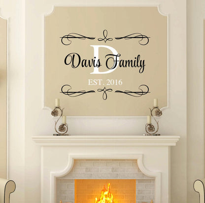 Family Name and Established Date Living Room Wall Art Decal